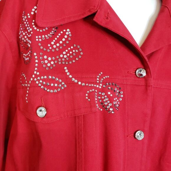Pretty Quacker Factory Red Rhinestone Rose Jacket womens Plus size 2X - Picture 3 of 12